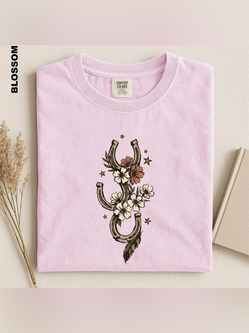 Comfort Colors Floral Horseshoe Graphic Tee Horseshoe Graphic Pink Tee Like New